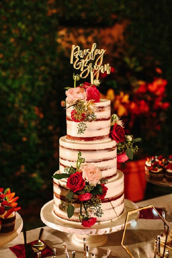 Wedding cake for Burgundy and Fuchsia May Wedding 2020